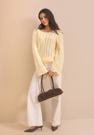 Boat Neck Structure Knitted Sweater