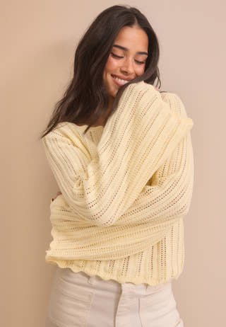 Boat Neck Structure Knitted Sweater