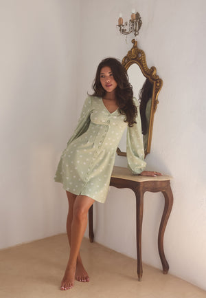 Mini Button Volume Sleeve Dress