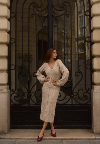 Cable Knitted Volume Sleeve Cardigan Dress