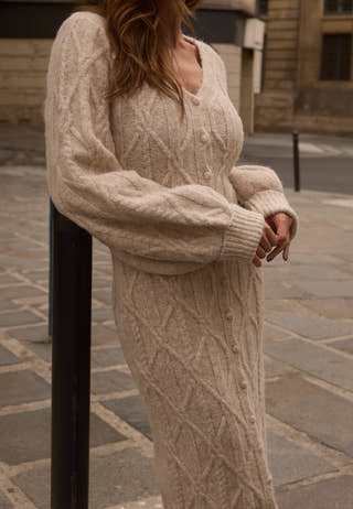 Cable Knitted Volume Sleeve Cardigan Dress