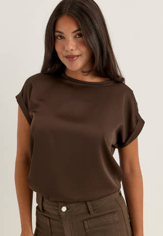 Viellette S/S Satin Top Brown