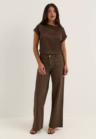 Viellette S/S Satin Top Brown