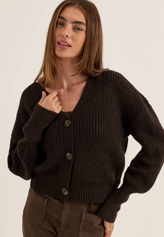 Vmlea LS V-Neck Cuff Cardigan Brown