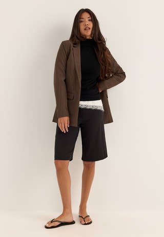 Pcbozzy Ls Loose Striped Blazer Brown