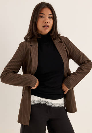 Pcbozzy Ls Loose Striped Blazer Brown
