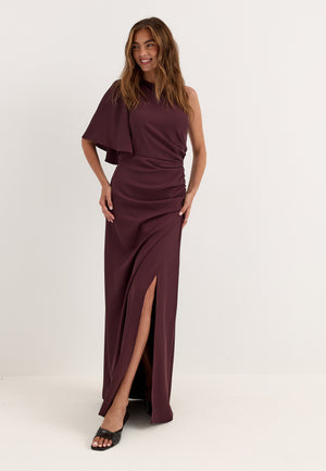 Ruched One Shoulder Gown Red