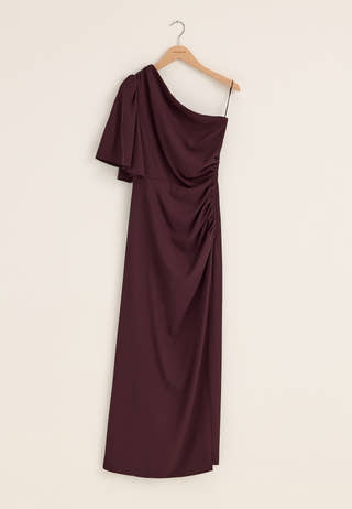 Ruched One Shoulder Gown Red