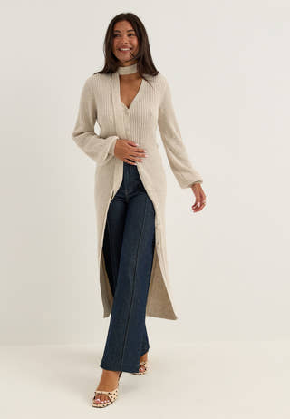 Rib Knitted Cardigan Dress White