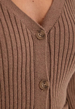 Rib Knitted Cardigan Dress Brown