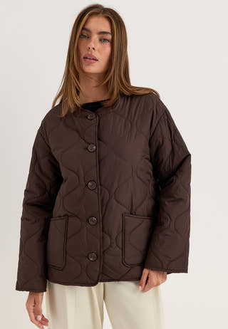 Short Quilted Jacket Brown