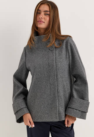 High Neck Short Coat Grey