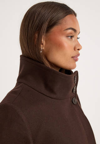 High Neck Short Coat Brown
