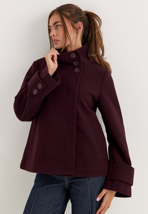 High Neck Short Coat Red