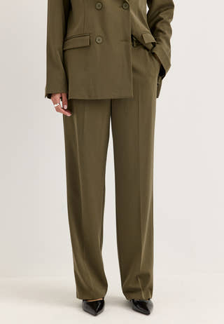Straight High Waist Suit Trousers Green