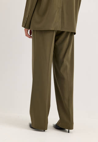 Straight High Waist Suit Trousers Green