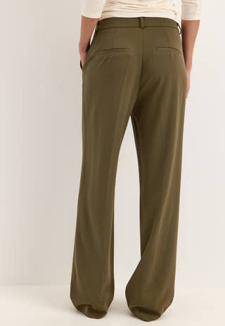 Straight High Waist Suit Trousers Green