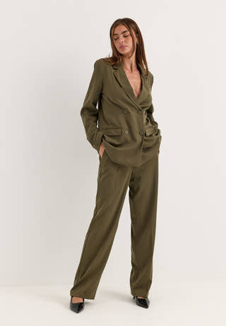 Straight High Waist Suit Trousers Green