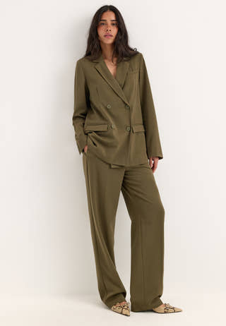Straight High Waist Suit Trousers Green