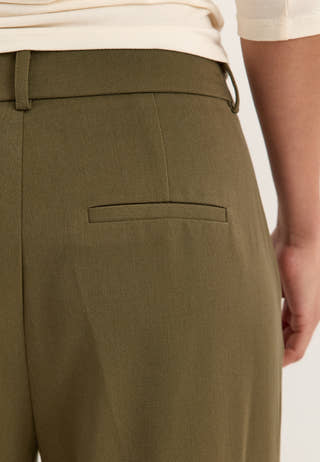 Straight High Waist Suit Trousers Green