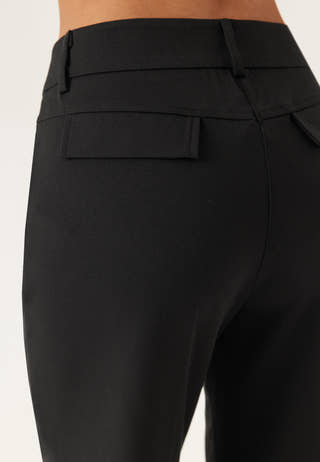 Mid Waist Straight Back Pocket Trousers