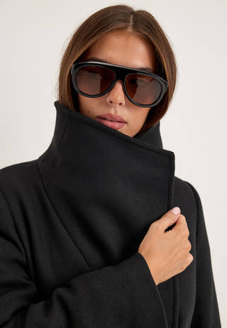 Long Wool Blend Coat Black