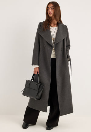 Long Wool Blend Coat Grey
