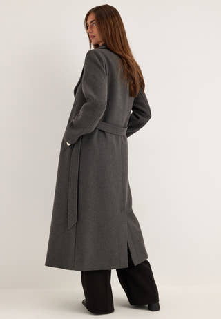 Long Wool Blend Coat Grey