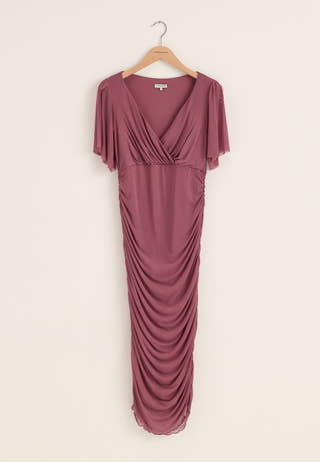 Butterfly Sleeve Mesh Ankle Dress Purple