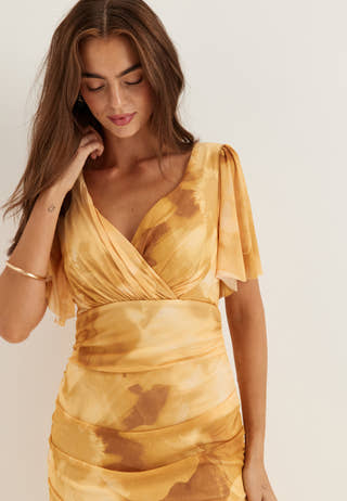 Butterfly Sleeve Mesh Ankle Dress