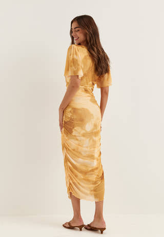 Butterfly Sleeve Mesh Ankle Dress