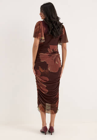 Butterfly Sleeve Mesh Ankle Dress Floral