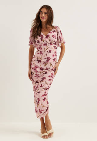 Butterfly Sleeve Mesh Ankle Dress