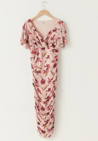 Butterfly Sleeve Mesh Ankle Dress