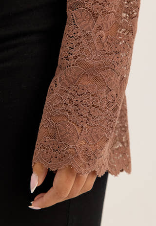 Long Sleeve Lace Top Beige