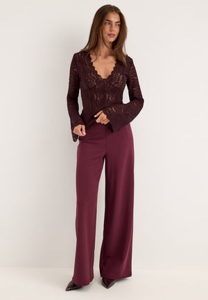 Long Sleeve Lace Top Red