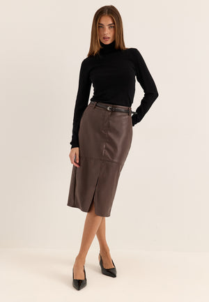 Vidagmar Hw Midi Coated Skirt Brown