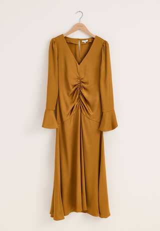 Ruched Front Midi Dress Yellow