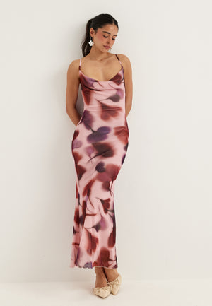 Cowl Neck Mesh Dress