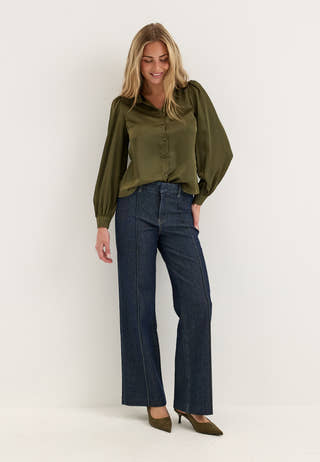 Puff Sleeve Satin Shirt Green