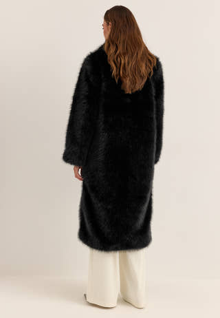 Long Faux Fur Coat Black