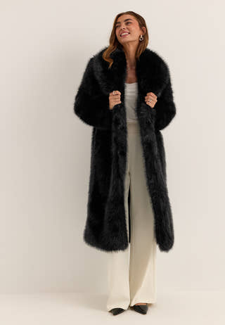 Long Faux Fur Coat Black
