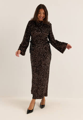 Side Slit Sequin Top Brown