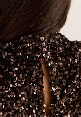 Side Slit Sequin Top Brown