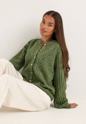 Objflora Re Ls Knit Button Cardigan Green