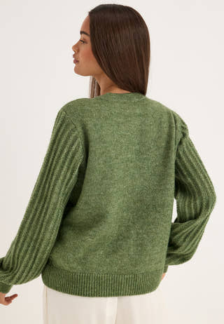 Objflora Re Ls Knit Button Cardigan Green