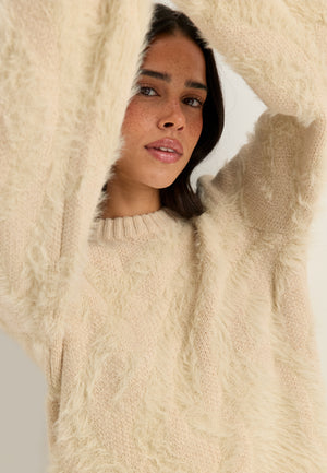 Objhollow L/S RE KNIT PULLOVER Beige