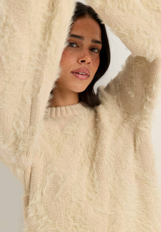 Objhollow L/S RE KNIT PULLOVER Beige