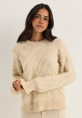 Objhollow L/S RE KNIT PULLOVER Beige
