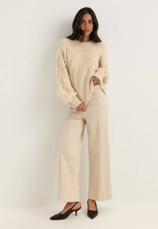 Objhollow L/S RE KNIT PULLOVER Beige